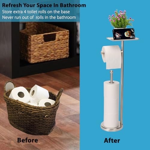 Sturdy Functional Toilet Paper Holder with Shelf tray for Easy Storage