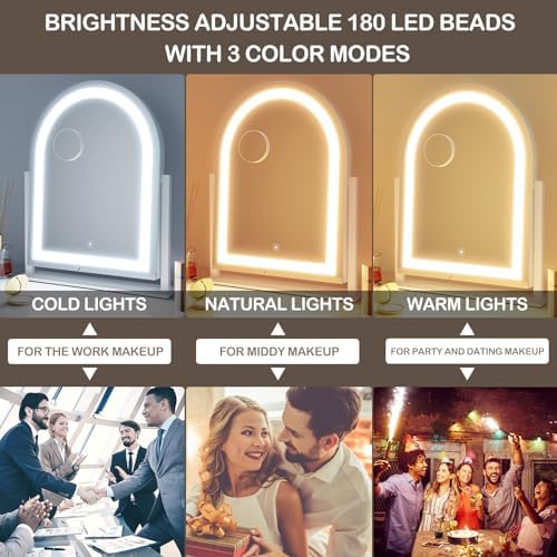 Gvnkvn Lighted Makeup Mirror with 360 Rotation and 10X Magnification