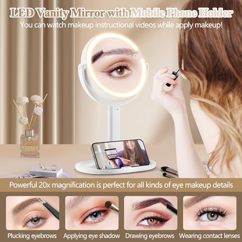 MOMOKUBA Double-Sided Makeup Mirror with 20X Magnification Light