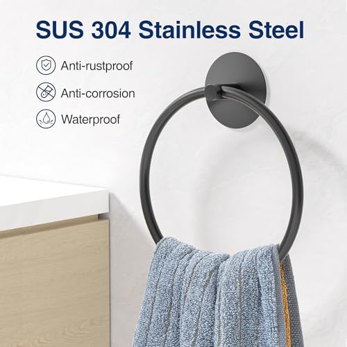Matte Black Bathroom Towel Ring - Sturdy Durable Organization Solution for female
