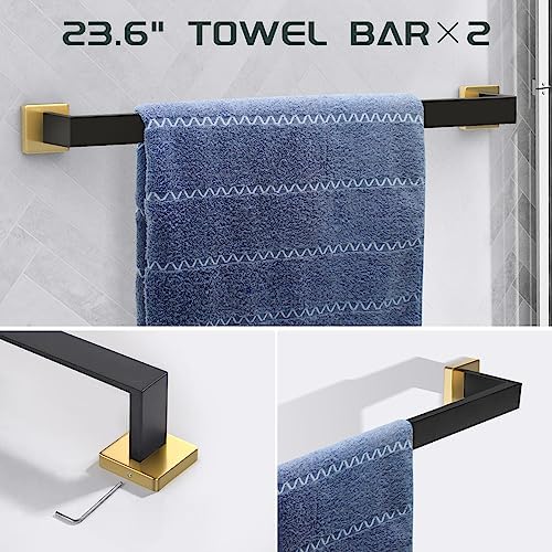 Premium 7-Piece Bathroom Hardware Set - Black and Gold