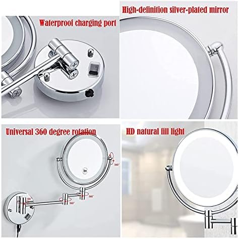 Wall-Mounted Two-Sided Swivel Makeup Mirror with USB Rechargeable 8 Magnification