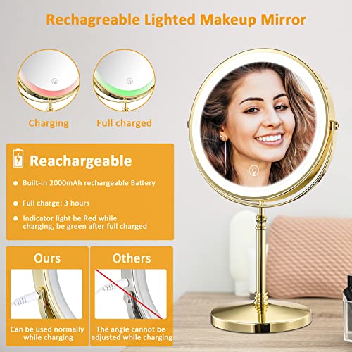 Rechargeable 8 Makeup Mirror with LED Lights and Touch Sensor