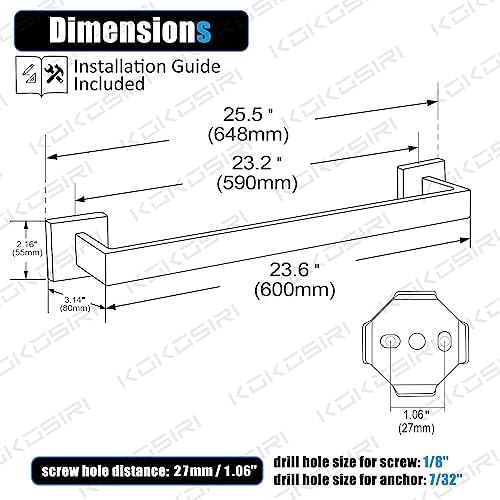 24-inch Matte Black Stainless Steel Towel Bar