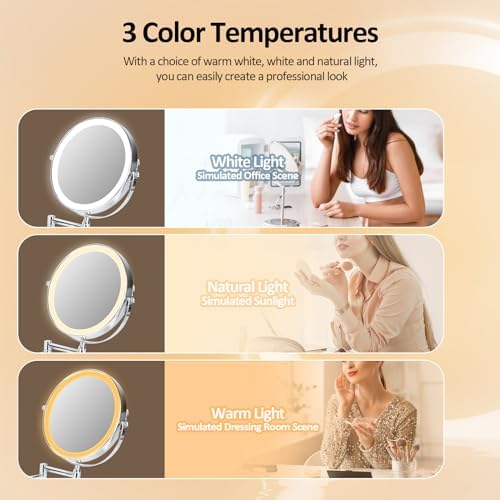 Wall-Mounted Makeup Mirror with LED Lights 1X10X Magnification
