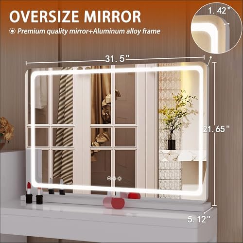 Hasipu 32 x 22 Round LED Makeup Mirror with Touch Light Control