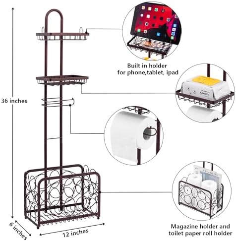 Oasis Creations - Compact Freestanding Toilet Paper Holder With Storage Basket