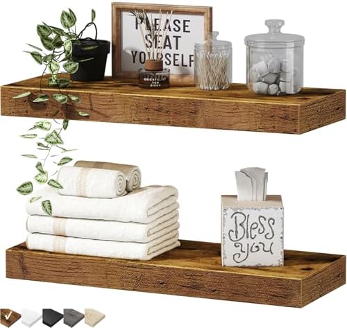 QEEIG Bathroom Floating Shelves - Rustic Brown Set of 2