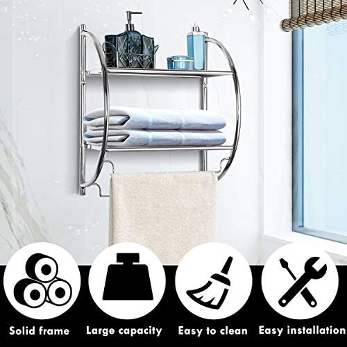 Tangkula Wall-Mounted 2-Tier Chrome-Plated Bathroom Laundry Room Shelf