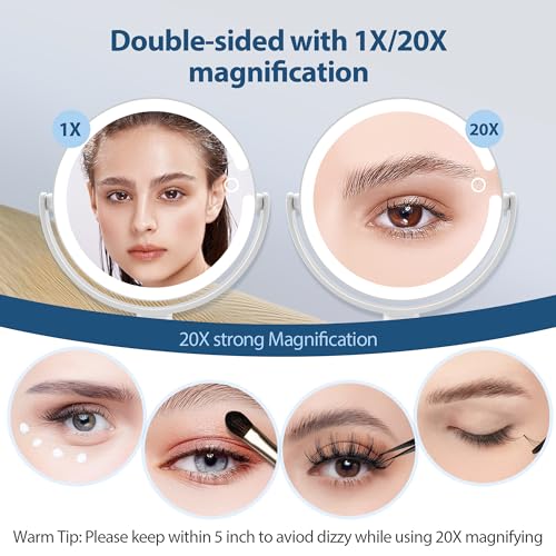 MIYADIVA 20X Double-Sided Magnifying Mirror with LED Lights