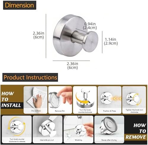 2-Piece Stainless Steel Suction Cup Hooks for Bathroom Kitchen Use