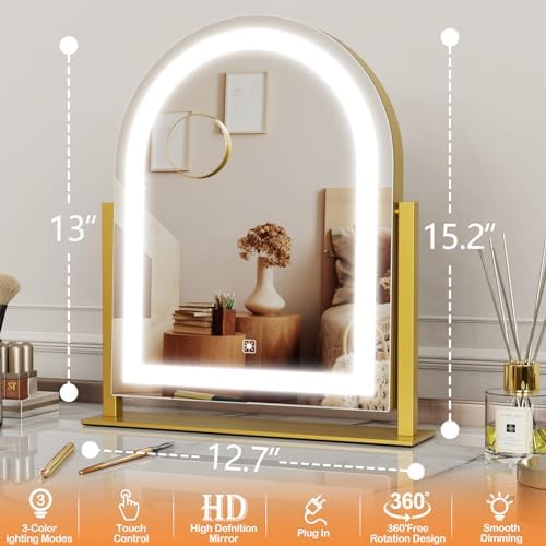 Gvnkvn Lighted Makeup Mirror with 360 Rotation and 10X Magnification