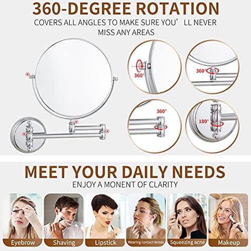 Wall Mounted Makeup Mirror with 360-Degree Swivel 5X Magnification