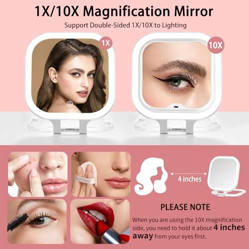 Compact Travel Makeup Mirror with LED Lights and Magnification