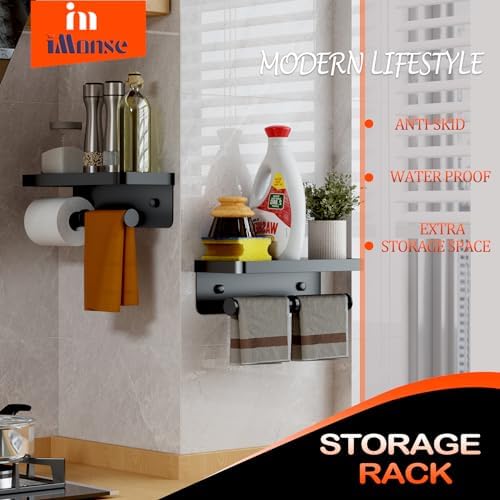 iMonse Double Toilet Paper Holder with Shelf - Matte Black