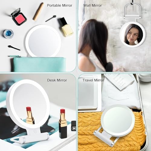 Travel Makeup Mirror with LED Lighting and Magnifying Feature
