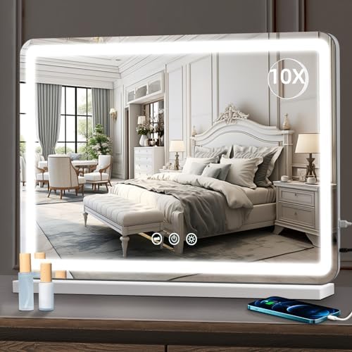 32 x 22 Large Vanity Mirror with Lights White