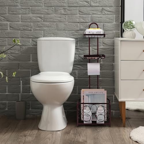 Oasis Creations - Compact Freestanding Toilet Paper Holder With Storage Basket