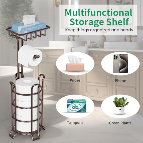 TomCare Free-Standing Toilet Paper Holder with Shelf
