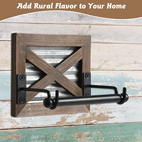Rustic Farmhouse Toilet Paper Holder - Rustic Brown Wood Galvanized Metal
