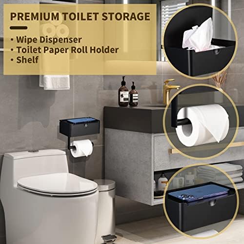LayukiTOILETPAPERHPOHOLDER WITH WIPEHOLDER STAINLESS STEEL WALL MOUNTED MATT BLACK DURABLE