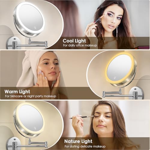 Wall-Mounted Makeup Mirror with Lights 8 Rechargeable Vanity Mirror