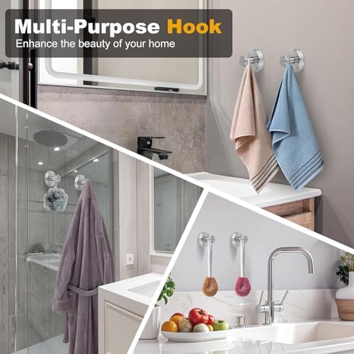 2-Piece Stainless Steel Suction Cup Hooks for Bathroom Kitchen Use