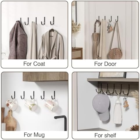 Wall Hooks for Towel Coat - 5 Pack 22LB Metal Hanger