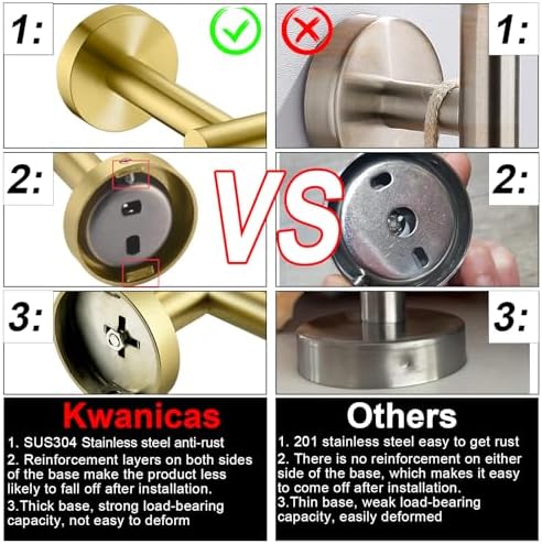 Sturdy Gold Toilet Paper Holder Towel Ring Set Stainless Steel Bathroom Accessory