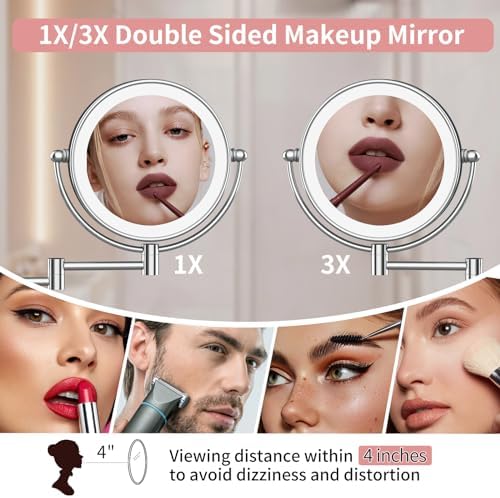 8 Wall-Mounted Makeup Mirror with LED 360 Swivel
