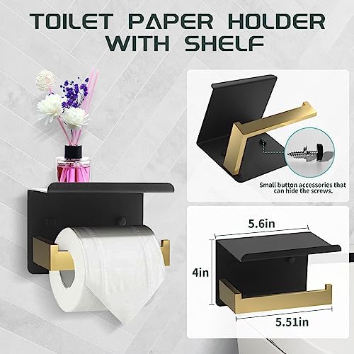Premium 7-Piece Bathroom Hardware Set - Black and Gold