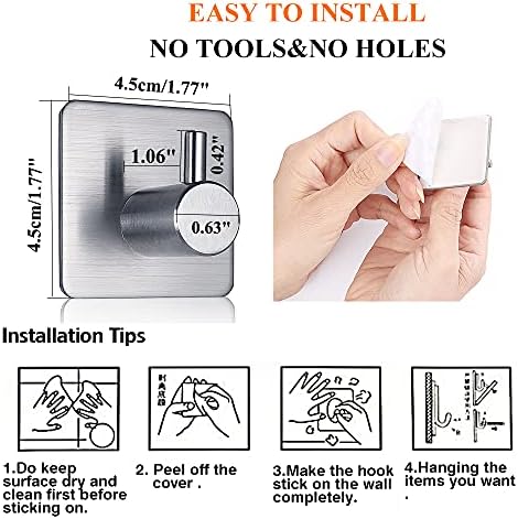 FOTYRIG 4-Piece Stainless Steel Towel Robe Hook No-Drill Wall Mount