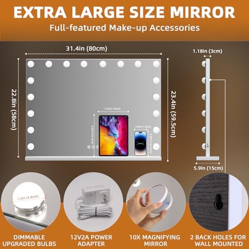 Misavanity Large Vanity Mirror with Lights and USB Port