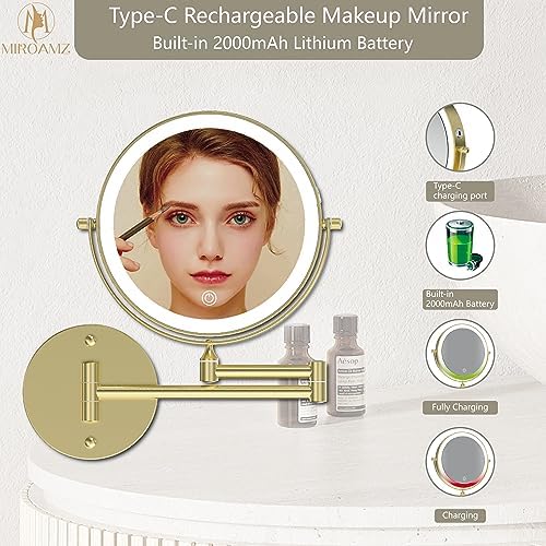 Wall-Mounted Rechargeable Makeup Vanity Mirror with Dual Lighting Rotation