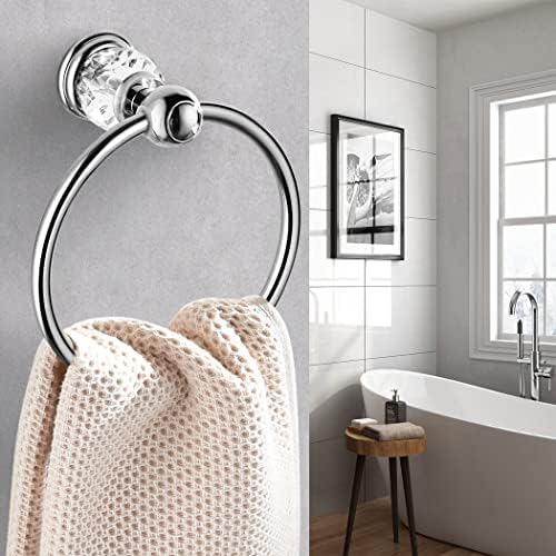 WinMt Essential Chrome Towel Ring Crystal Towel Holder Silver Bath Towel Rack