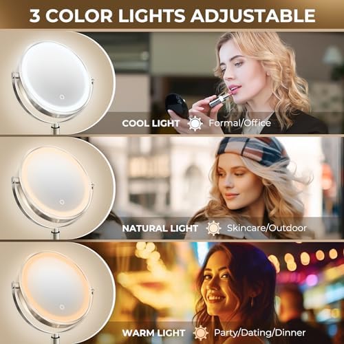 9 Wall-Mounted Makeup Mirror with Rechargeable LED Lights and 3000mAh Battery