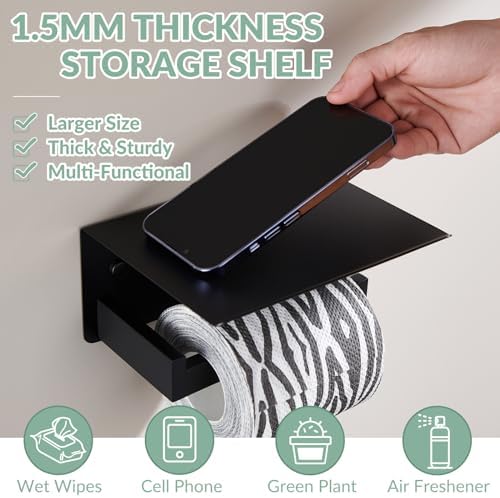 APLusee Premium Stainless Steel Toilet Paper Holder with Shelf Matte Black