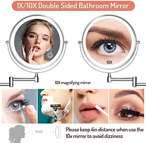 Rocollos Wall-Mounted Touchlight Makeup Mirror with 10X Magnification