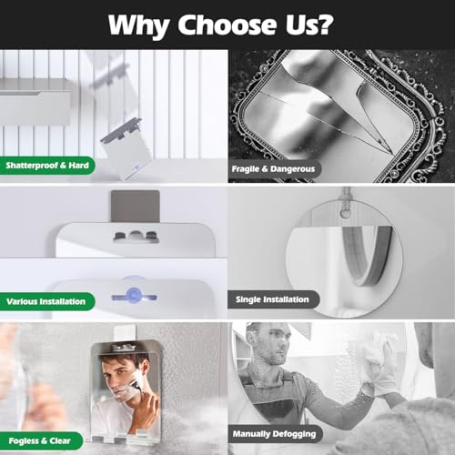 Shinowa Fogless Shower Mirror with Razor Holder and 5X Magnifying Lens