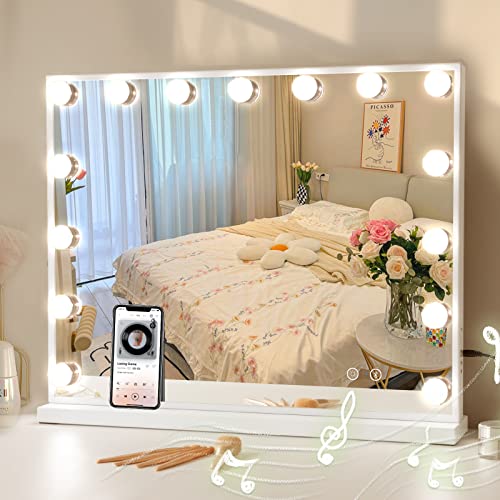 COOLJEEN Lighted Vanity Mirror with Bluetooth and USB Charging