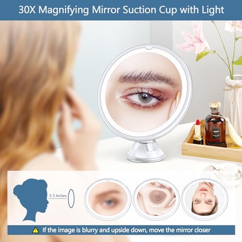 30X Precision Makeup Mirror Ultimate Beauty Tool with Light suction suction