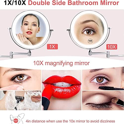 Double-Sided LED Makeup Mirror with Extendable 10X Magnification