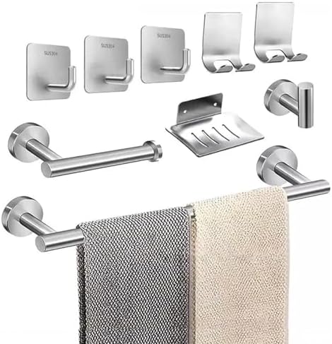 304 Stainless Steel Hand Towel Holder 9Pcs Modern Bathroom Towel Bar Set