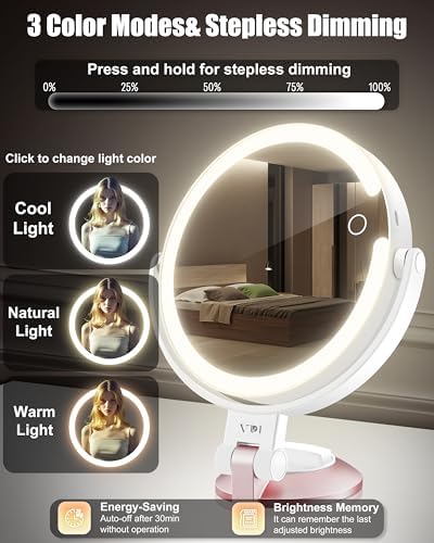 Magnifying Wall-Mounted Mirror with Suction Cup Rechargeable for Bathroom Travel