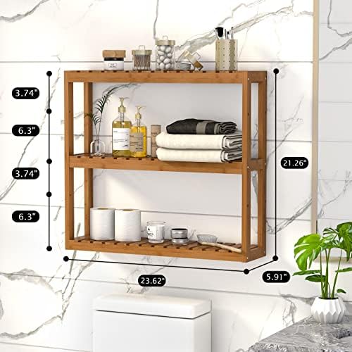 Domax Bamboo 3-Tier Adjustable Wall Mount Storage Shelf Walnut