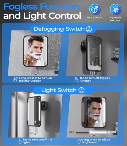 Heated Fogless Shower Mirror for Shaving Detachable Suction Cup Waterproof