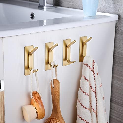 Taozun Gold-Tinted Stainless Steel Towel Hooks 4-Pack - Stick in Bathroom Bedroom