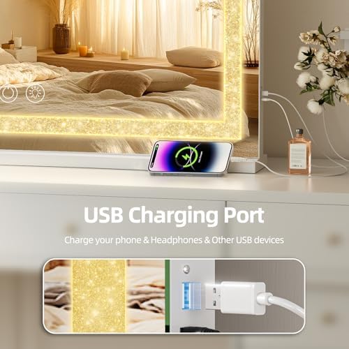 Fenair Crystal Light Vanity Mirror with 3 Light Modes Smart Charging