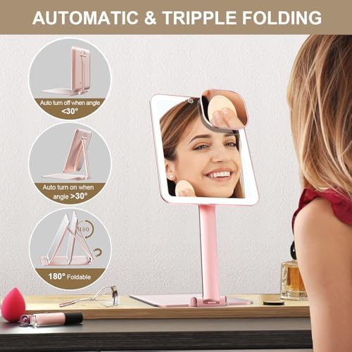 Mocha Rose Gold - 7x5 Folding Travel Makeup Mirror with Led Light