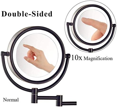 ZADIKO Wall-Mounted Makeup Mirror with 10x Magnification and LED Lighting